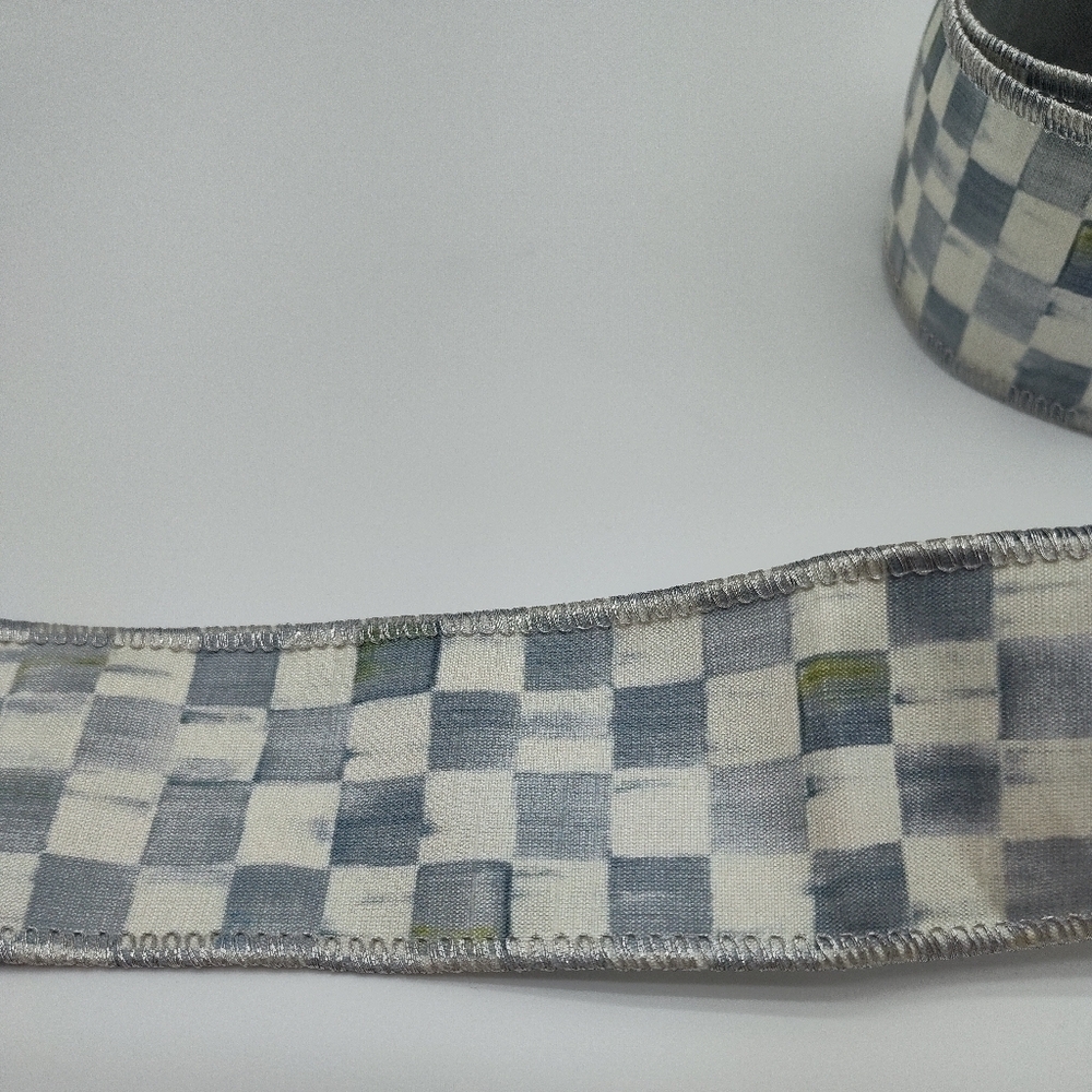 MacKenzie-Childs Courtly Check Ribbon Sterling Silver Wired 2” Wide 3 Yards - Picture 2 of 4